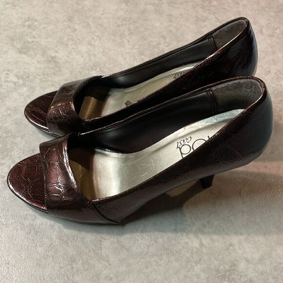 Diba East Womens Brown Faux Patent Leather Open Toe Heel Sz 6 - Picture 5 of 12